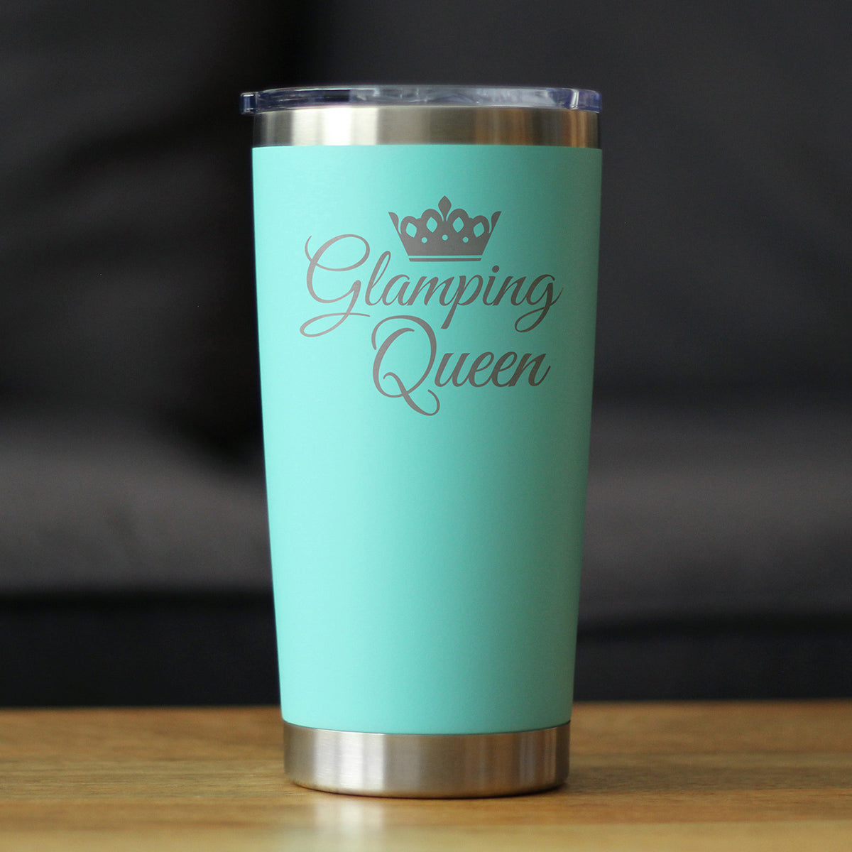 Glamping Queen 20 oz Coffee Tumbler teal with sliding lid on Tampa Home & Garden Store