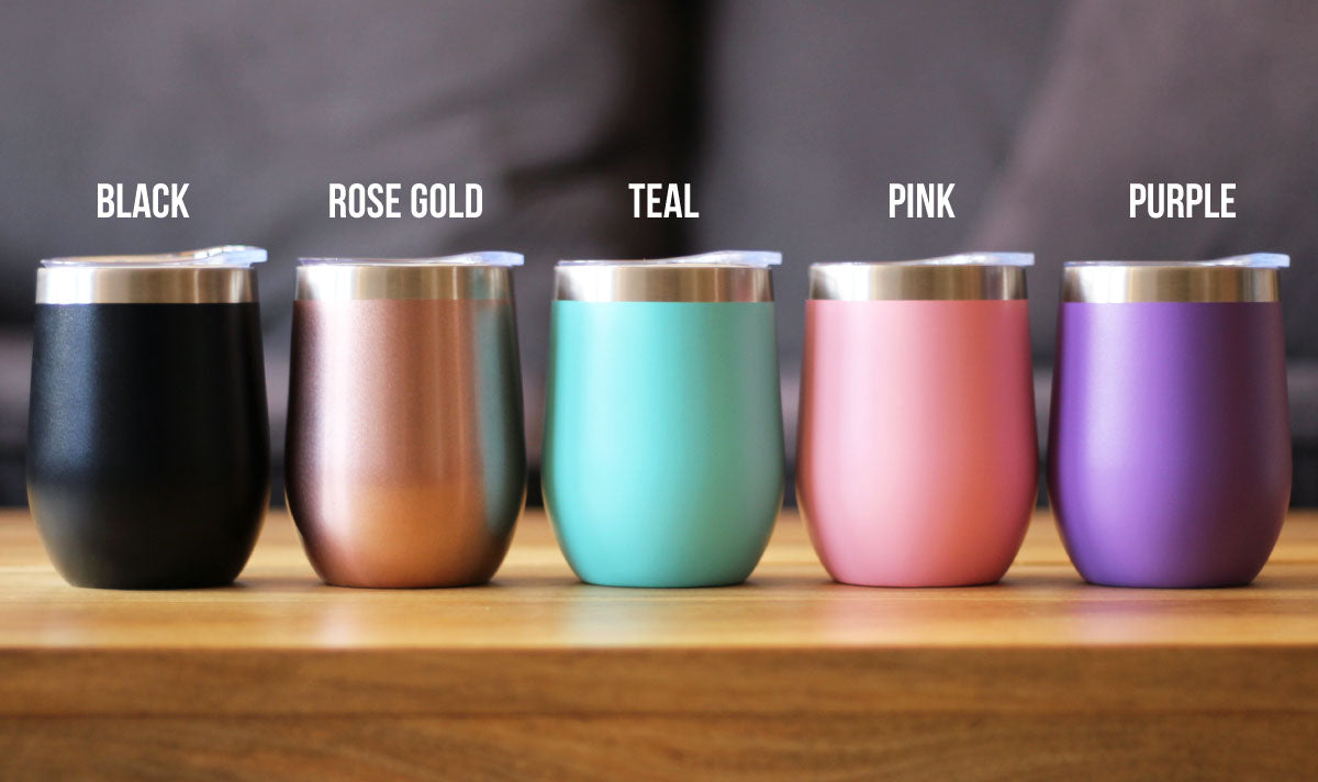 Glamping Queen Wine Tumbler with Sliding Lid 5pc set black rose gold teal pink purple on Tampa Home & Garden Store