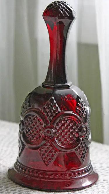 Glass Bell Avon Cape Cod ruby glass with diamond motif beaded base decorative bell on Tampa Home & Garden Store