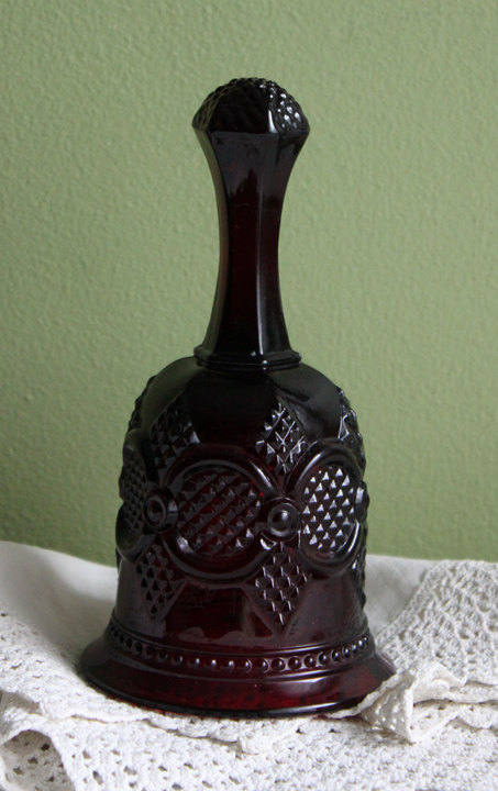 Glass Bell by Avon - Cape Cod Collection Ruby Color Sandwich Glass - Tampa Home & Garden Store
