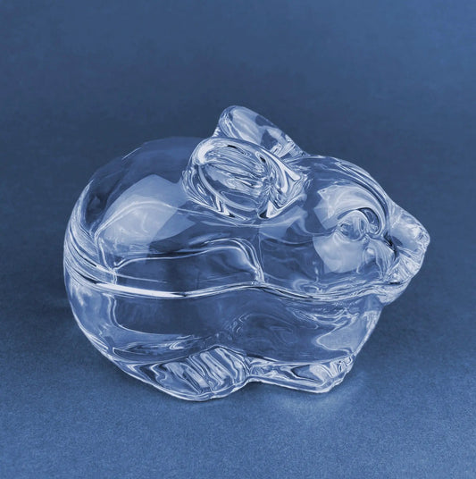 Glass bunny butter dish rabbit trinket box, clear glass, spring decor on Tampa Home & Garden Store