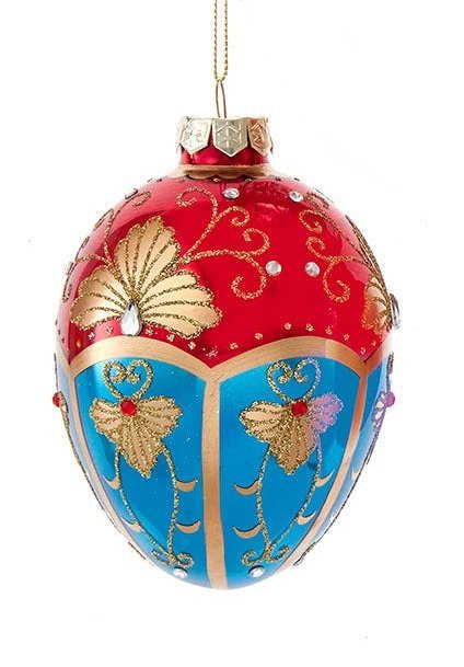 Glass Egg Ornament - 120mm - Red and Blue - Tampa Home & Garden Store