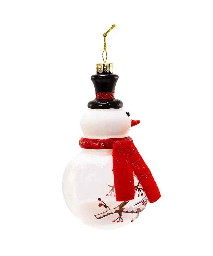 Glass Snowman With Chickadee Ornaments - Tampa Home & Garden Store