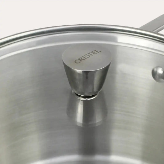 Rounded Glass Lid with Stainless Steel Trim by CRISTEL USA for pots and pans on Tampa Home & Garden Store