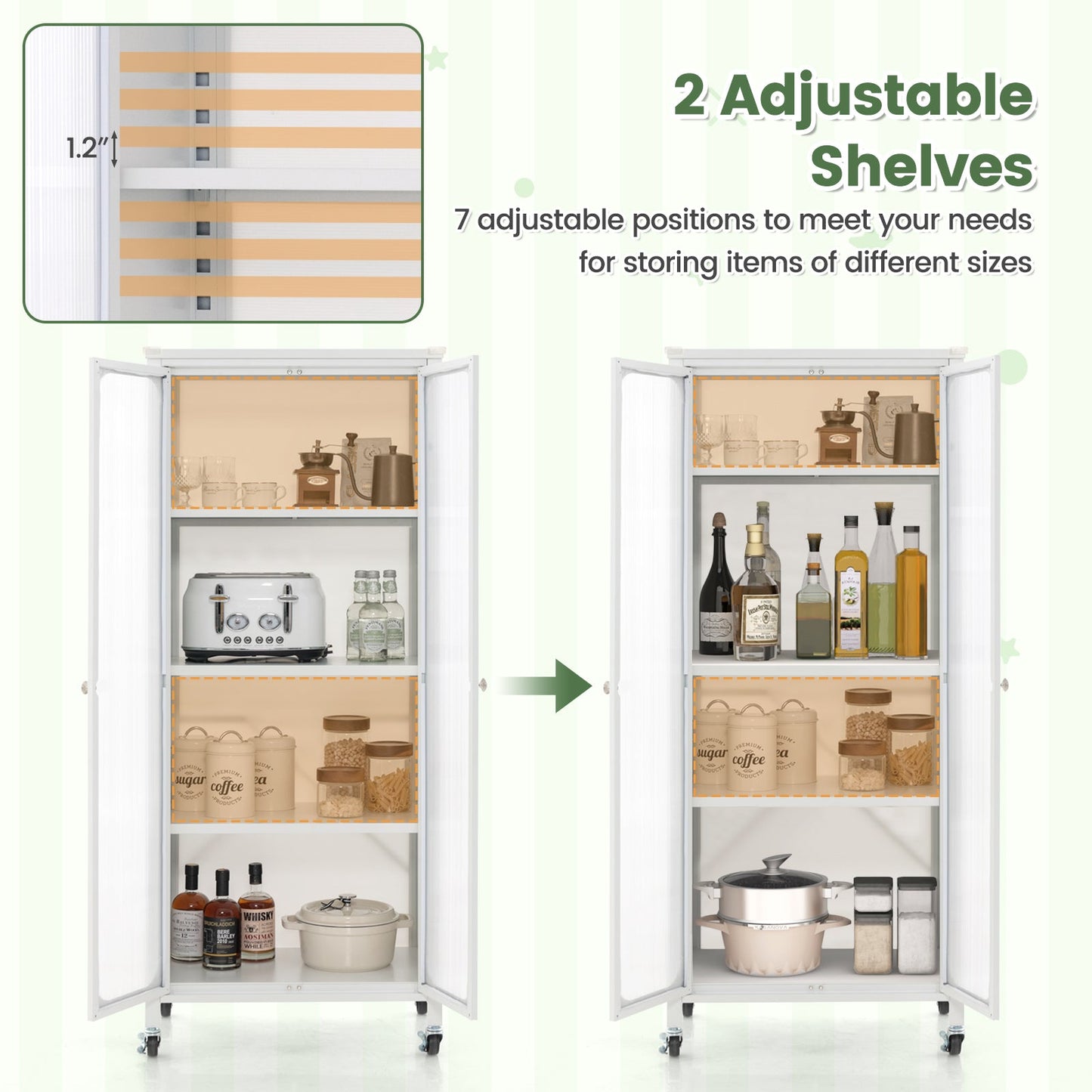 Glass Doors Cabinet with Wheels and Shelves, white, DirectDeals on Tampa Home & Garden Store