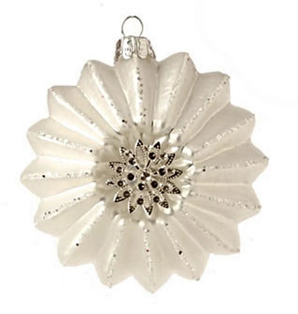 Glittered white star glass ornament with jeweled center on Tampa Home & Garden Store