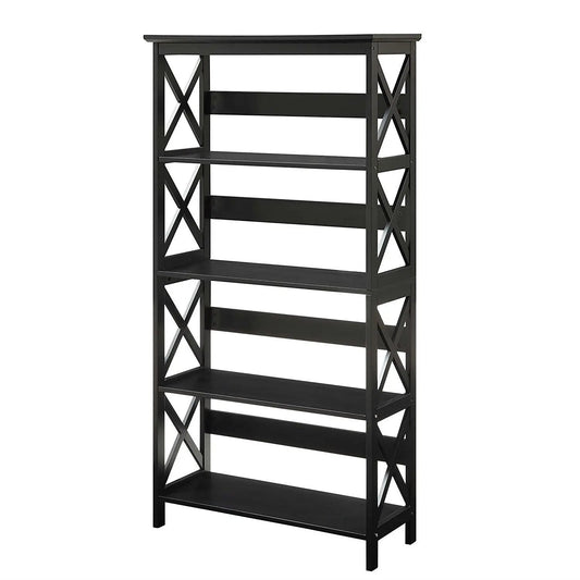 Glossy black 5-shelf bookcase with metal frame and X-frame side panels, HomePacific on Tampa Home & Garden Store