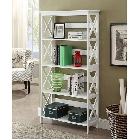 Glossy White 5-Shelf Bookcase - Tampa Home & Garden Store