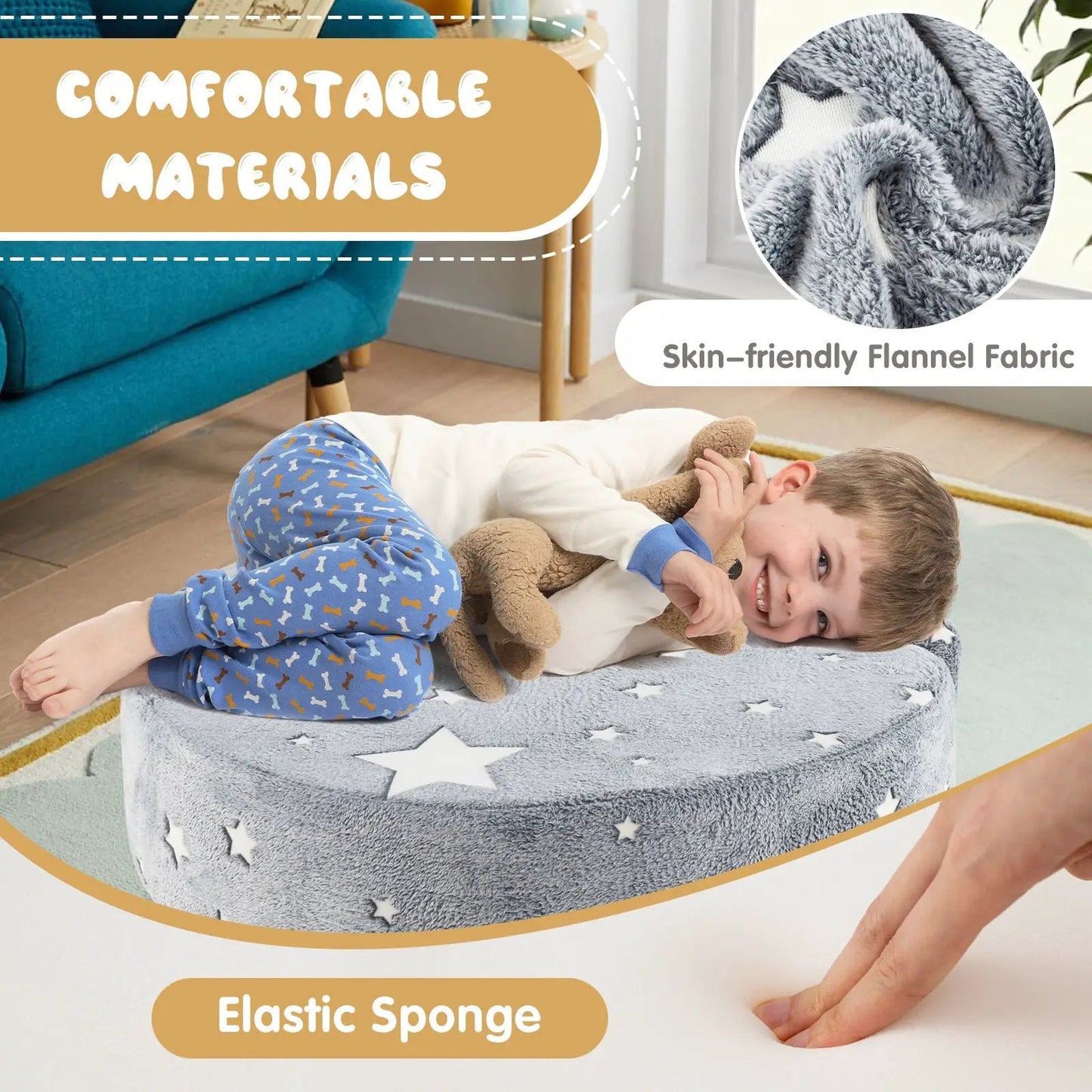 2-in-1 Glow Kids Sofa with Washable Cover gray, DirectDeals skin-friendly flannel fabric on Tampa Home & Garden Store