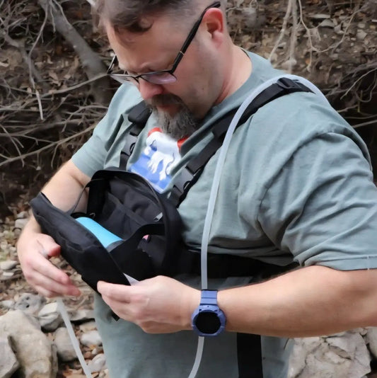 Gnome Chest Pack by SquatchSurvivalGear, black chest bag with open interior, worn across chest on Tampa Home & Garden Store