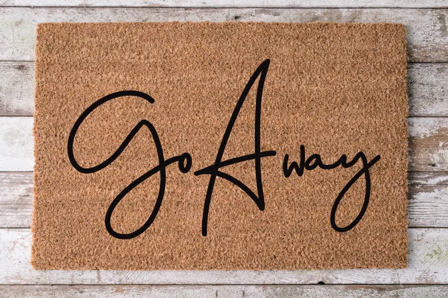 Door mat Go Away Funny coir 30x18 inch DecoExchange® brand on Tampa Home & Garden Store