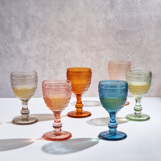Tonal Hobnail Goblet Stemmed Wine Glass Set of 6