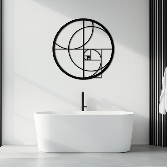Golden Ratio Circular Metal Wall Art Fibonacci geometric design in black, modern wall sculpture on Tampa Home & Garden Store