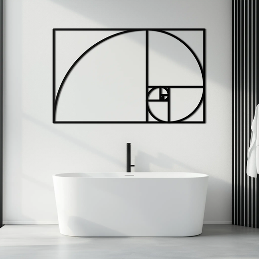 Modern metal wall art: golden ratio spiral in black frame, Enova Art on Tampa Home & Garden Store