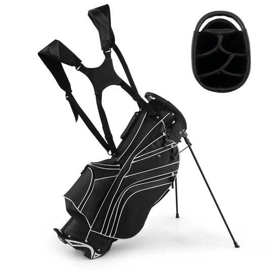 Golf stand bag DirectDeals with 6-way divider pockets, black with white piping and stand on Tampa Home & Garden Store