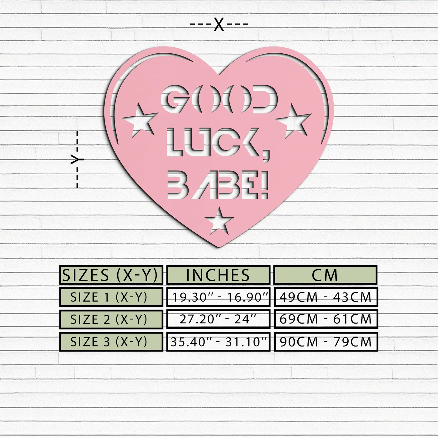 Good Luck Babe pink heart metal wall art with star cutouts on Tampa Home & Garden Store