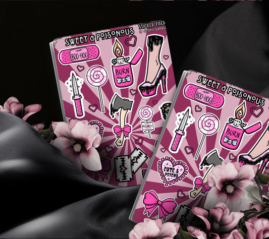 Gothic Sweet & Poisonous Sticker Sheet – Pretty in Pinky, Deadly in Action! - Perfect for Scrapbooking and Collecting - Tampa Home & Garden Store