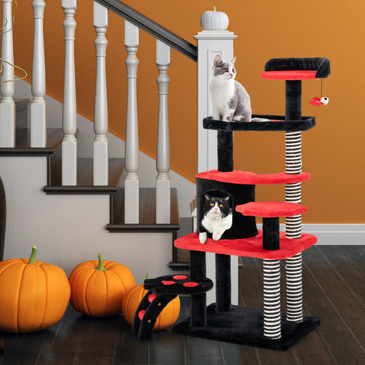 Gothic Cat Tree with Cat Bed Cat Condo and Sisal Scratching Post-Black & Red - Tampa Home & Garden Store