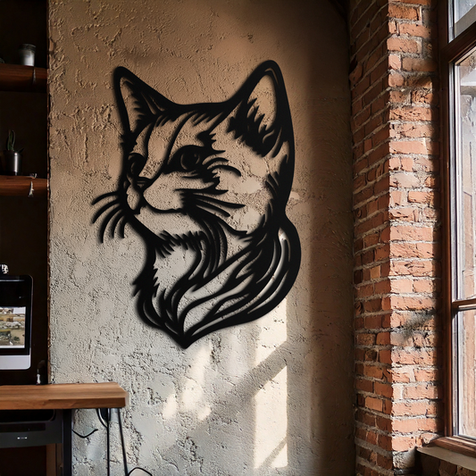 Graceful Cat Head Silhouette Metal Wall Art – Feline-Inspired Decorative Piece- KAF684 - Tampa Home & Garden Store