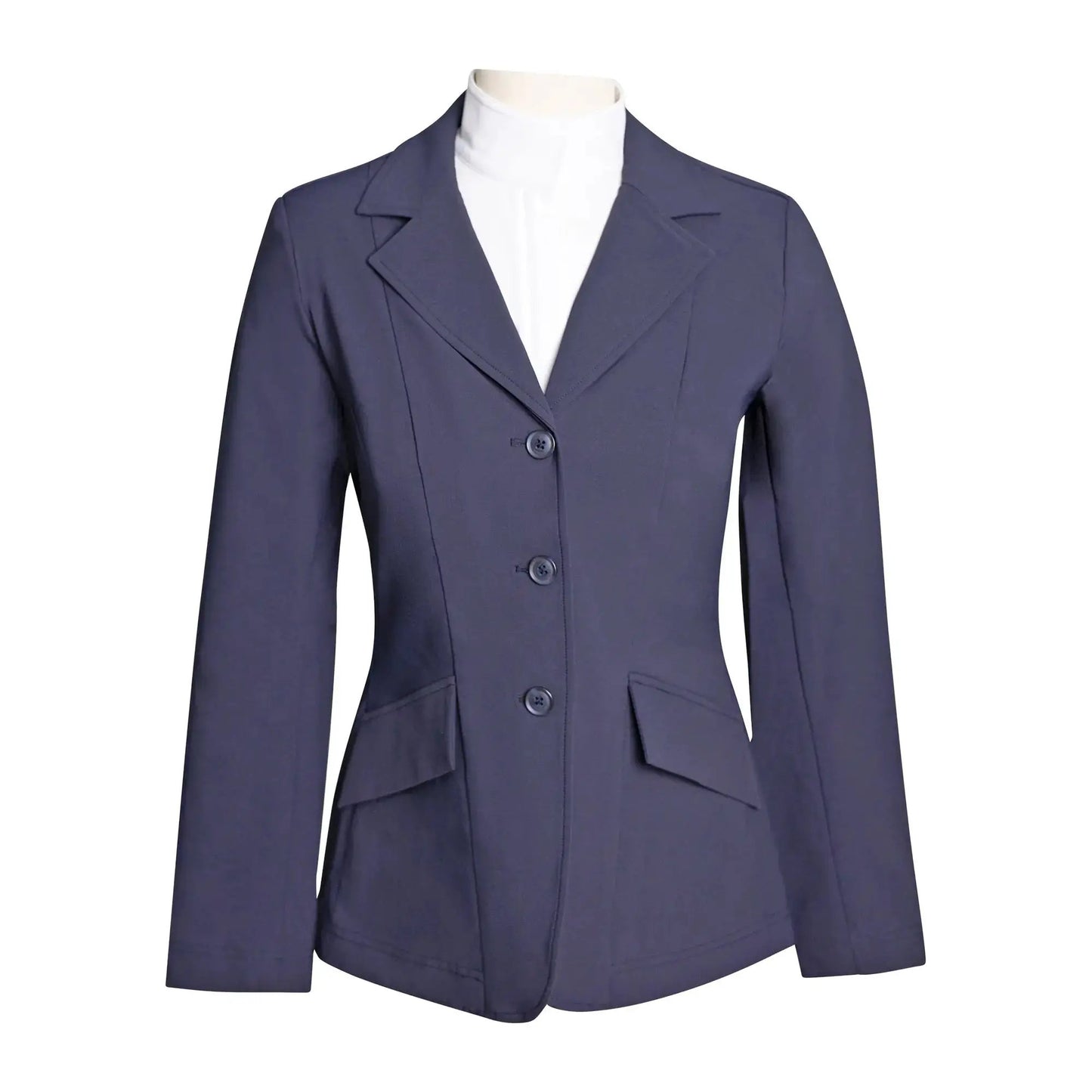 Grand Prix Girls EQJ 3 Button Show Jacket Navy by Huntley Equestrian on mannequin on Tampa Home & Garden Store