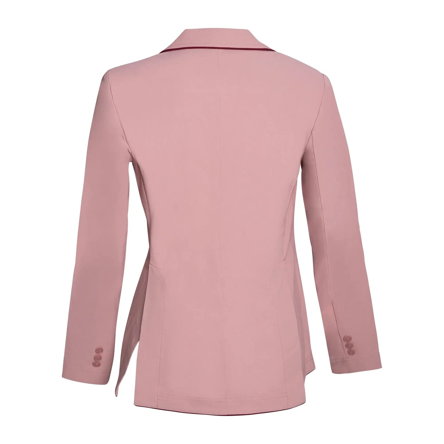 Manteau de concours Grand Prix Ladies EQJ à 3 boutons, rose avec passepoil bordeaux