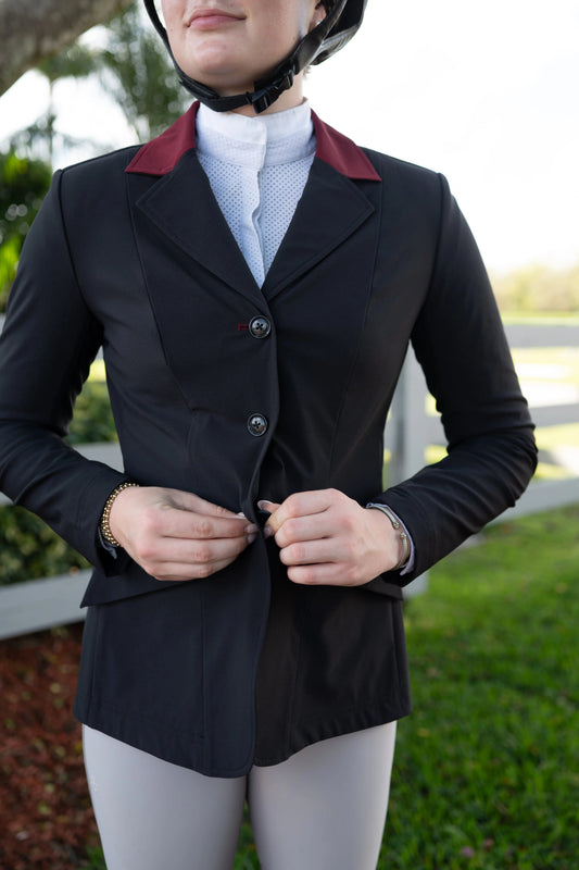 Grand Prix EQJ Ladies 3 Button, Black with Burgundy Collar