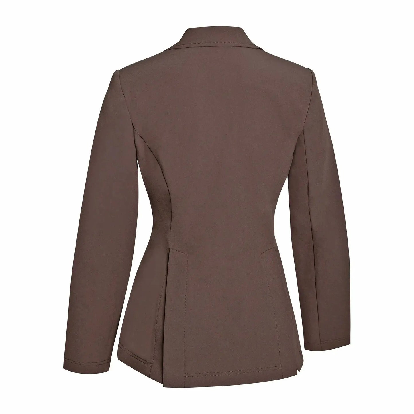 Grand Prix Quinn Show Jacket back view in chocolate brown, Huntley Equestrian riding apparel on Tampa Home & Garden Store