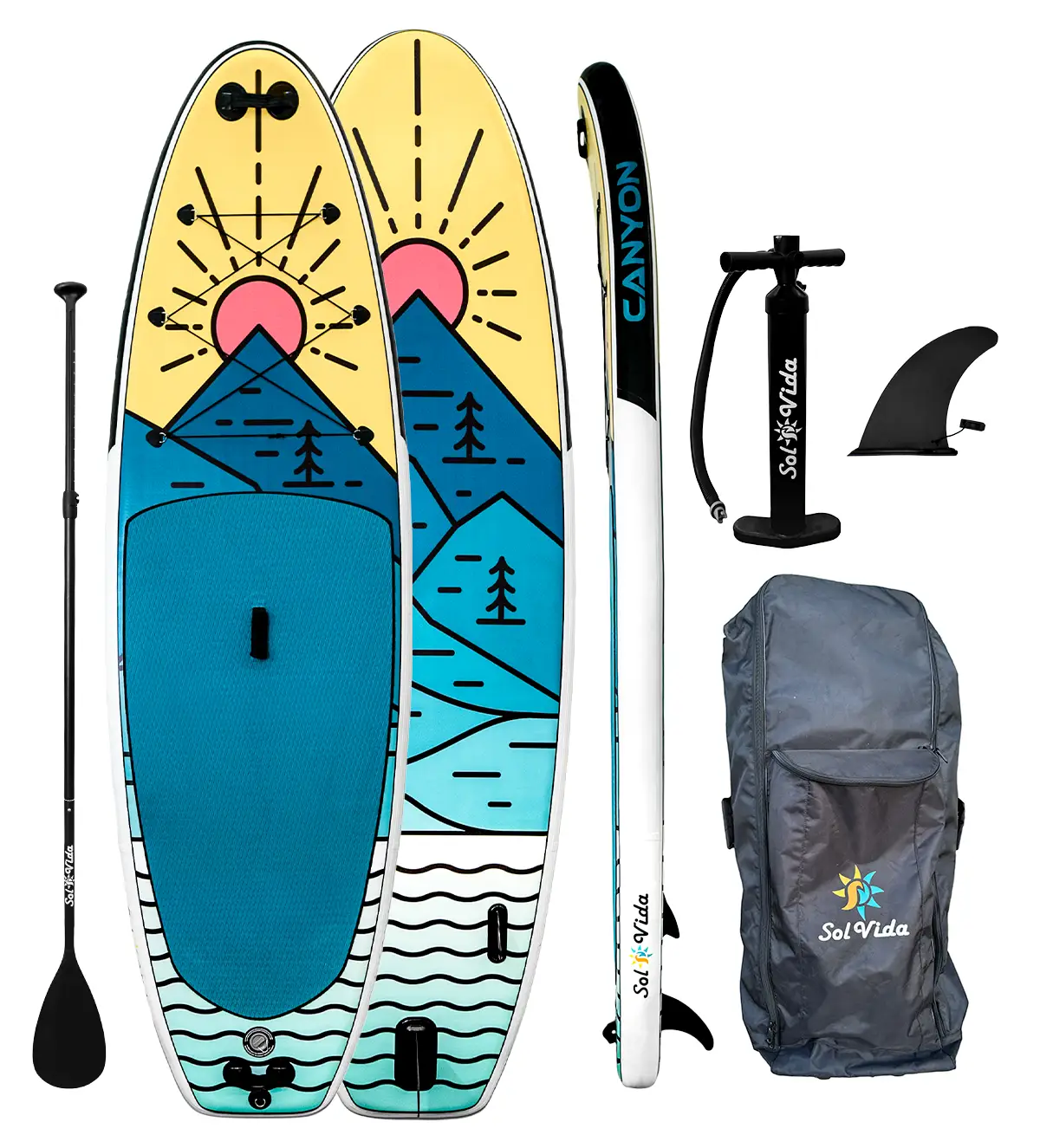 GrandSol Canyon Pack Inflatable Paddle Board Kit 11'4 with SolVida; includes pump, fin, bag on Tampa Home & Garden Store