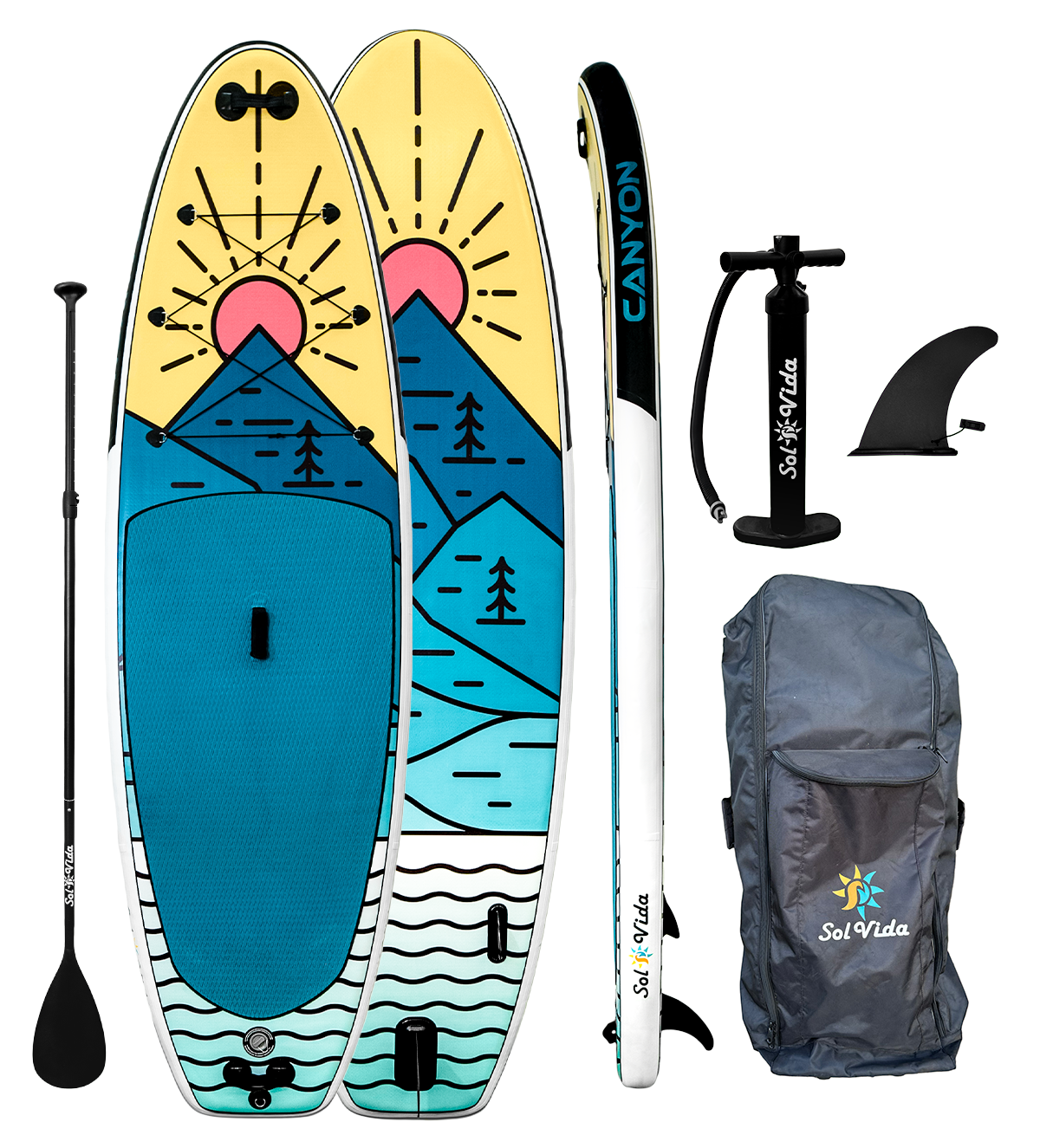 GrandSol Canyon Pack: 11' 4'' Inflatable Paddle Board + Paddle, Pump, Detachable Fin, & Carrying Case - Tampa Home & Garden Store