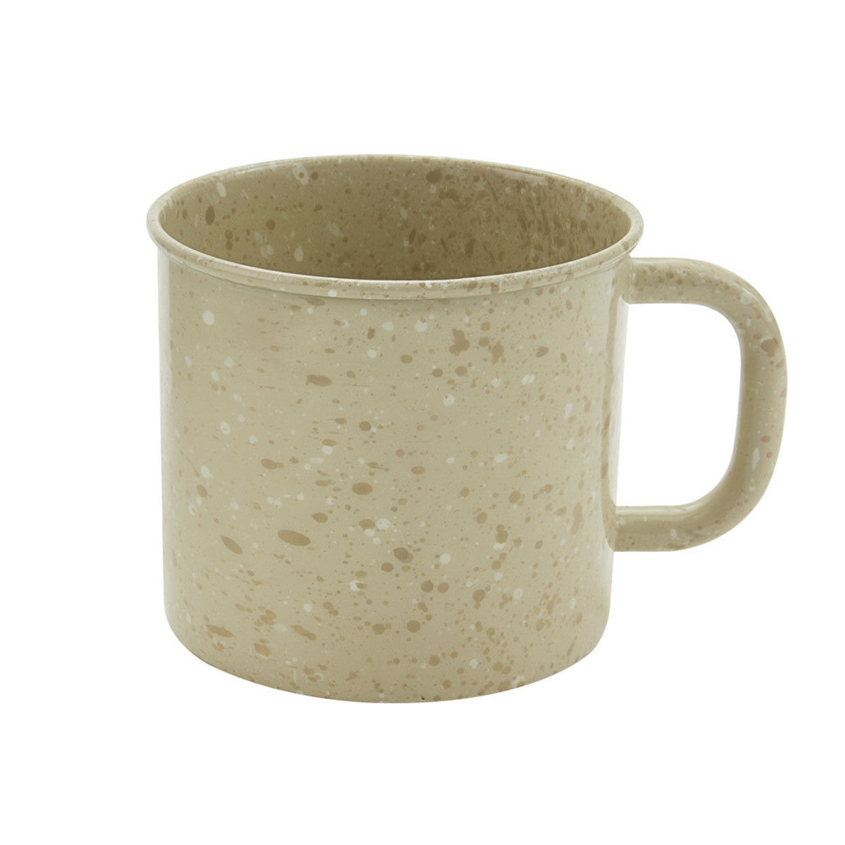 Granite enamelware sandstone mug with speckled beige finish, curved handle on Tampa Home & Garden Store