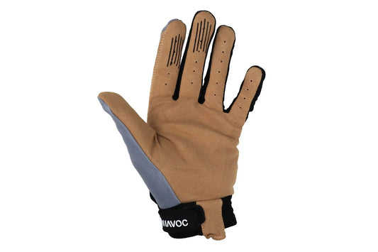 Tan Havoc motorcycle glove with gray knit cuff and black strap, perforated palm details on Tampa Home & Garden Store