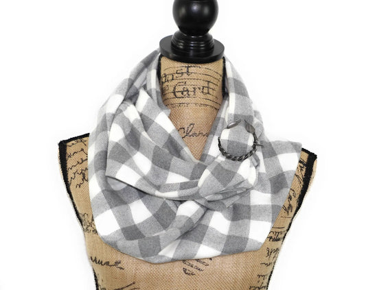 Scarf gray and white buffalo plaid flannel by Thistle & Stitch on Tampa Home & Garden Store