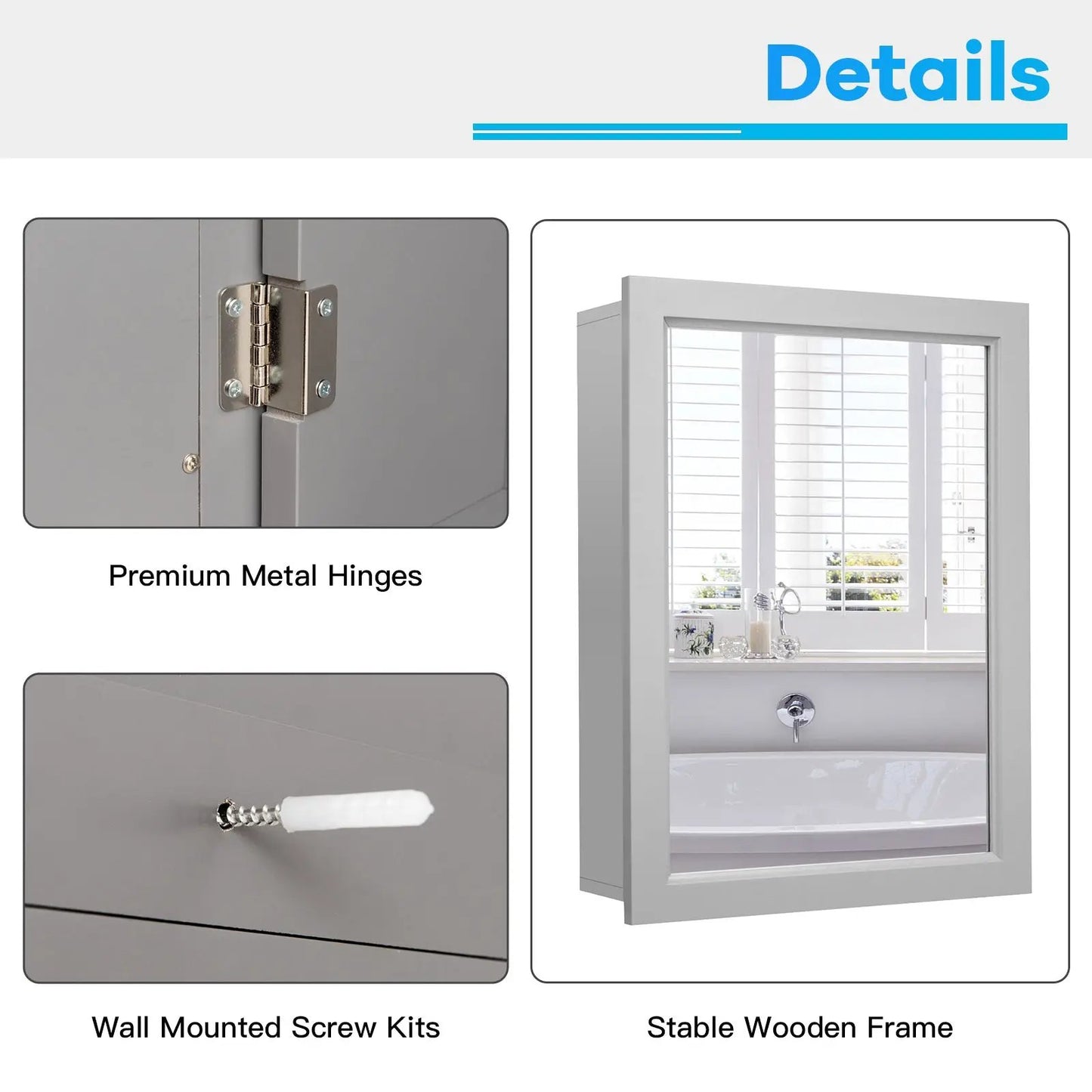 Wall Mounted Mirrored Medicine Cabinet DirectDeals gray frame with metal hinges in bathroom on Tampa Home & Garden Store
