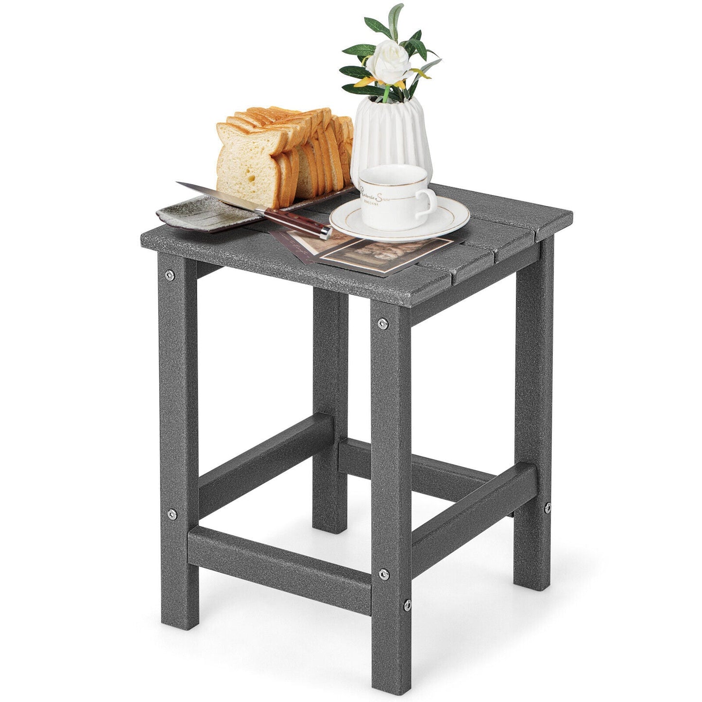 Mesa auxiliar Adirondack cuadrada de 14 pulgadas resistente a la intemperie - Negra
