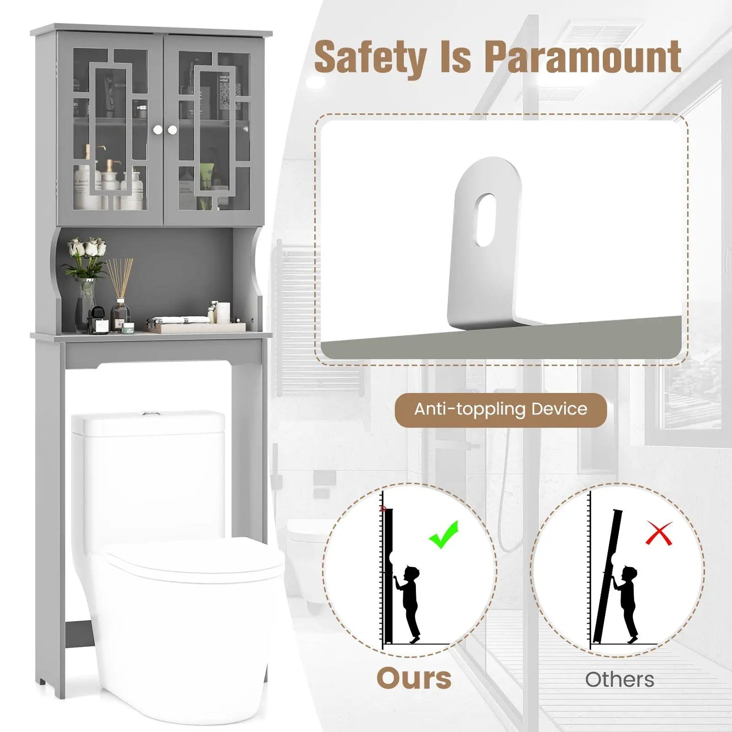 Bathroom Spacesaver Organizer with Adjustable Shelf-Gray - Tampa Home & Garden Store