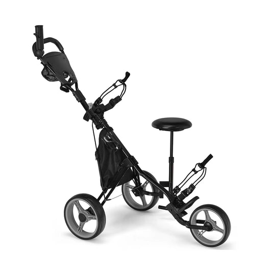 Three-wheel folding golf push cart with seat black DirectDeals on Tampa Home & Garden Store