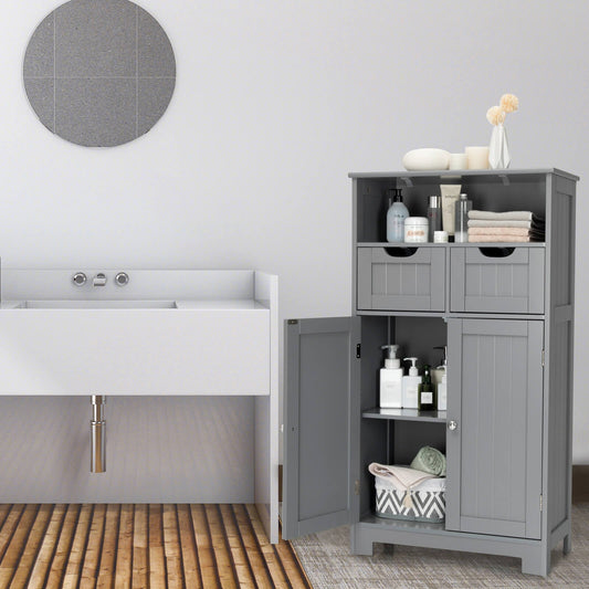 Mueble Lateral de Baño de Madera con 2 Cajones y 2 Puertas - Gris