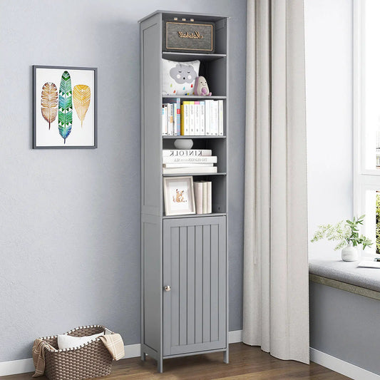 72 Inch Tall Floor Bathroom Cabinet gray DirectDeals with open shelves and lower panel door on Tampa Home & Garden Store