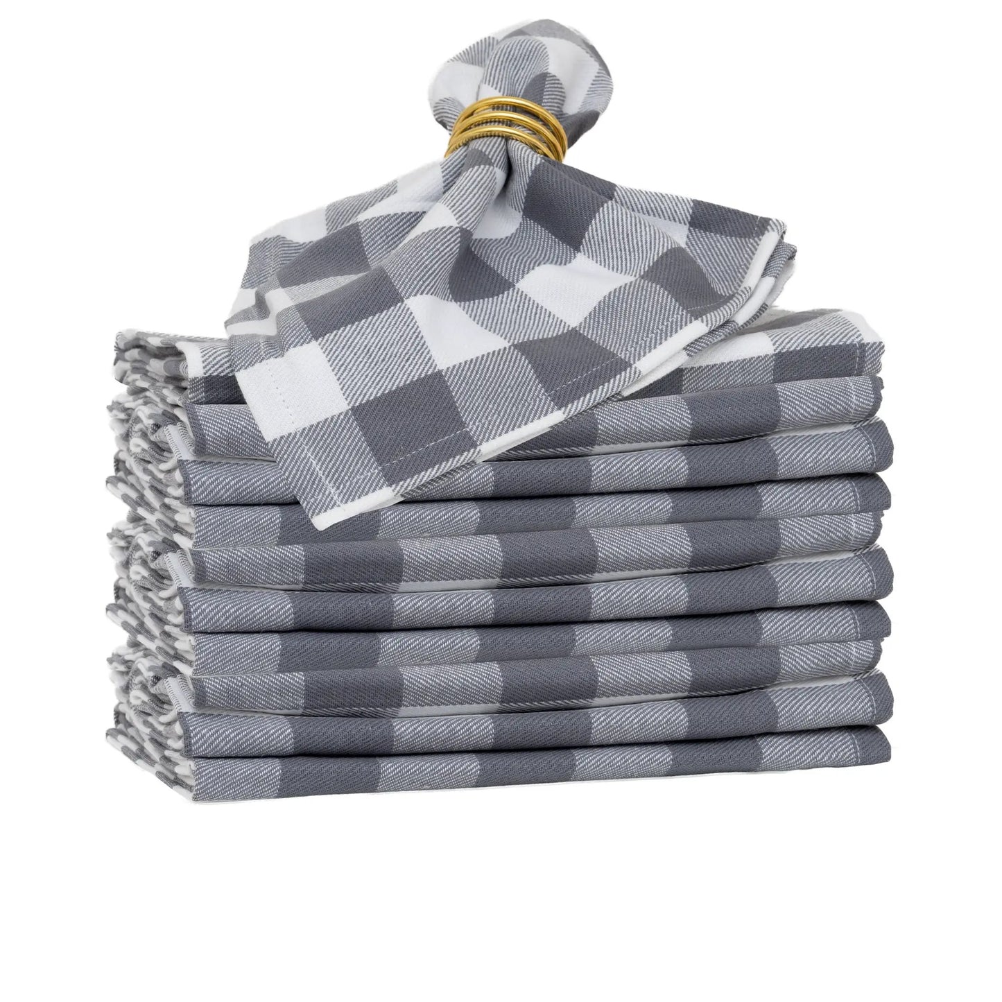 Plaid cotton dinner napkins 20x20, 12-pack, Organic Cotton Mart, stacked in a neat bundle on Tampa Home & Garden Store