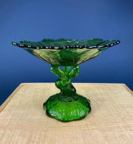 Green glass tree-shaped compote on a pedestal footed dish decorative bowl on Tampa Home & Garden Store