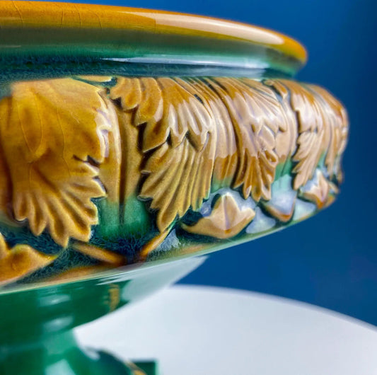 Decorative bowl green majolica centerpiece with fern relief on Tampa Home & Garden Store