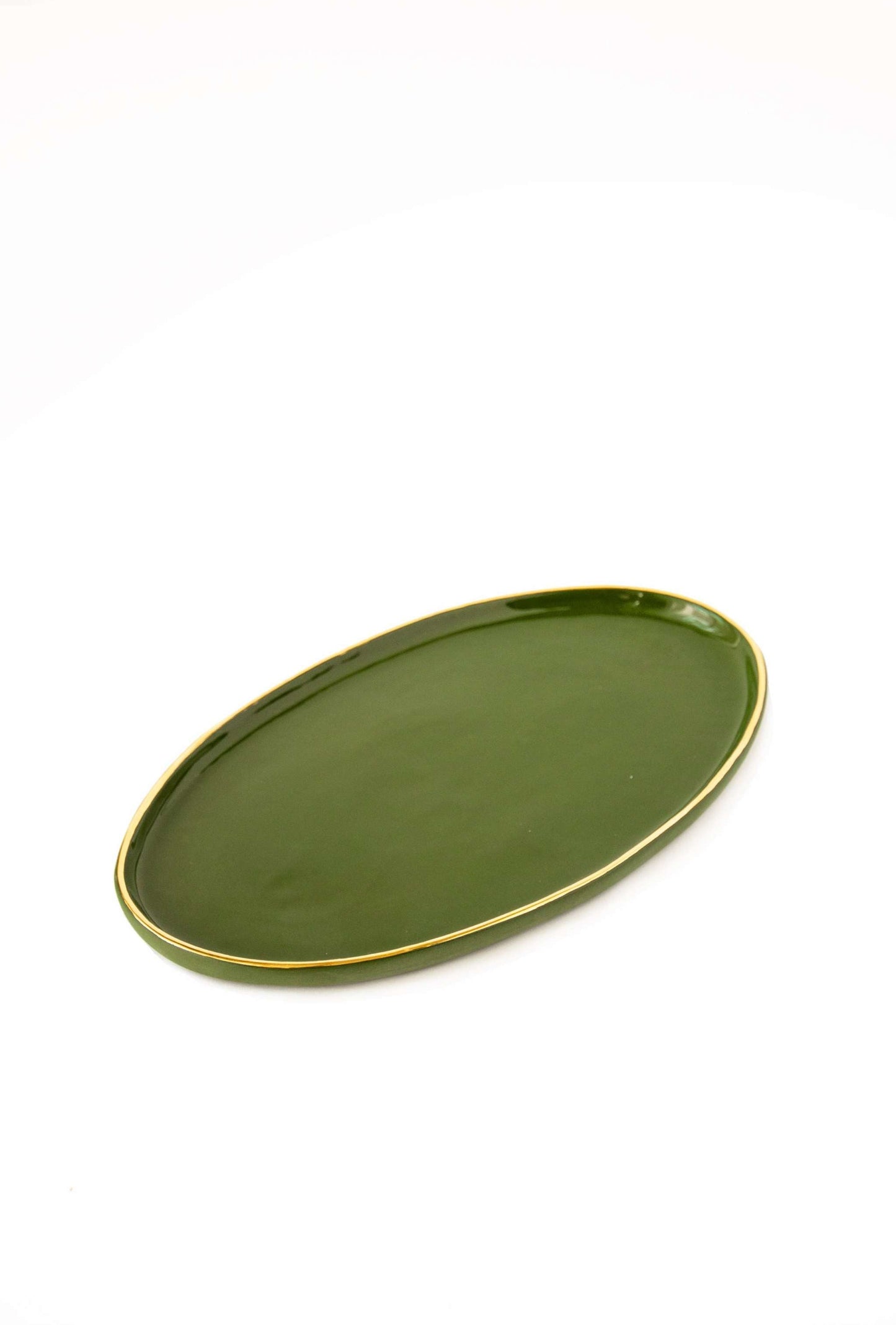 Green Porcelain Serving Platter and Gold Rim