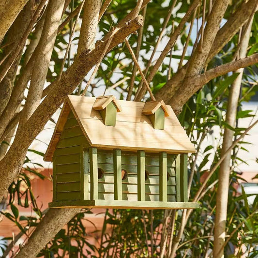 Green Wood Garden Bird House with 1 Compartment and 4 Holes - Tampa Home & Garden Store
