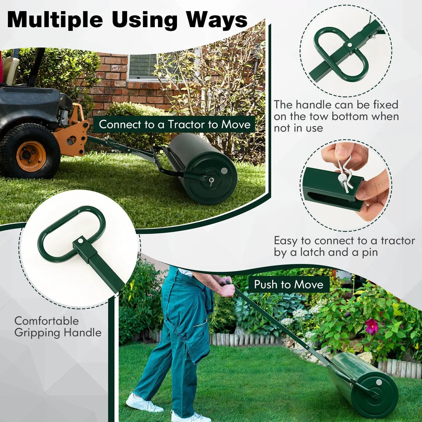 Metal Lawn Roller with Detachable Gripping Handle DirectDeals, green steel lawn roller on Tampa Home & Garden Store