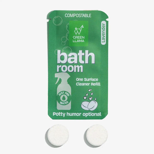 Bathroom Cleaner Refills Lavender Pack of 3 by Green Llama in a green compostable pouch on Tampa Home & Garden Store