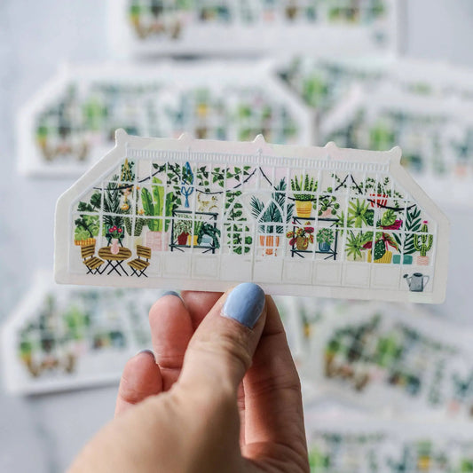 Greenhouse Sun Catcher Decal Sticker with tiny potted plants by Terra Cotta Botanical Boutique on Tampa Home & Garden Store