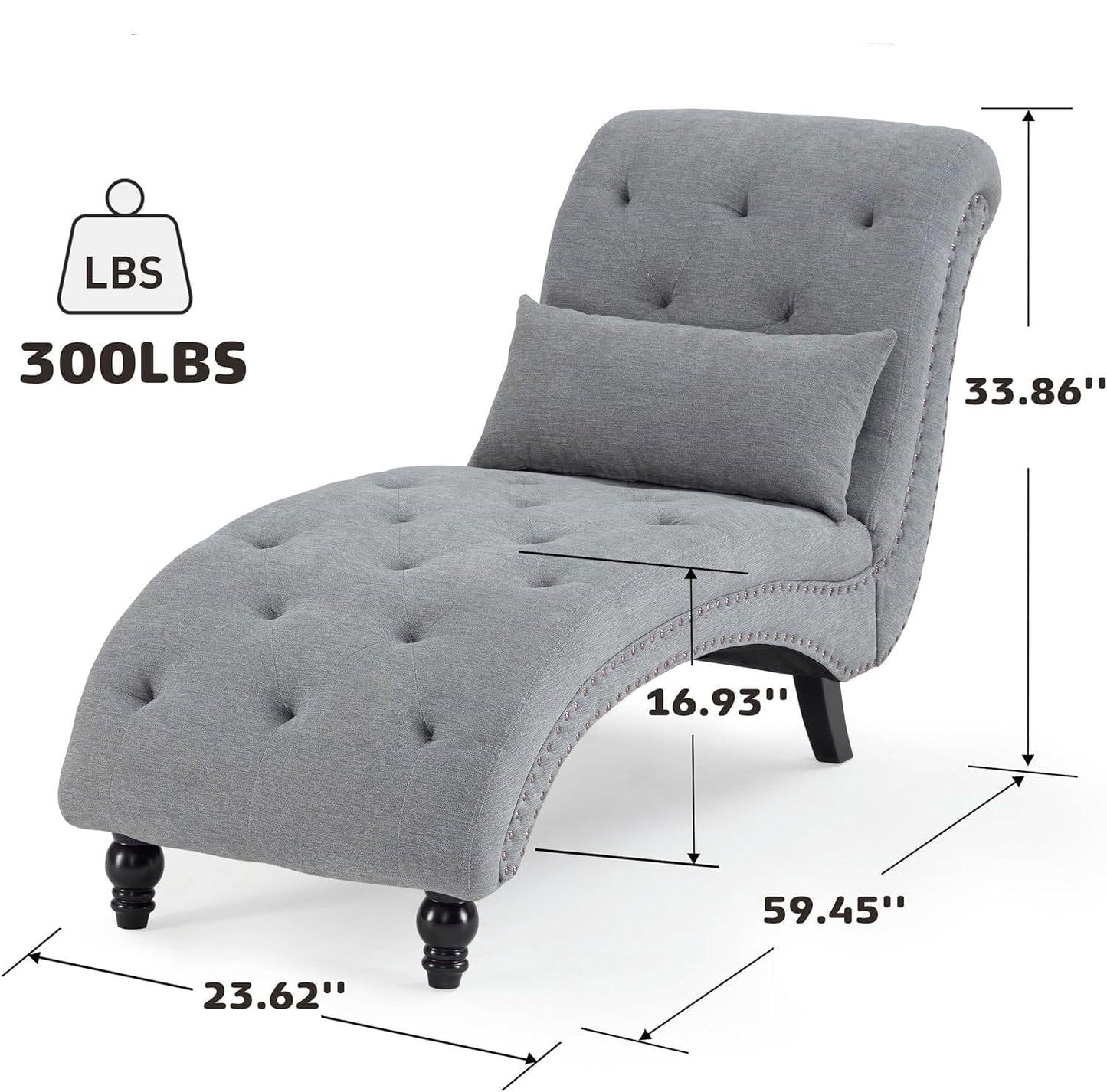 Grey Linen Upholstered Armless Chaise Lounge Chair with Pillow - Tampa Home & Garden Store