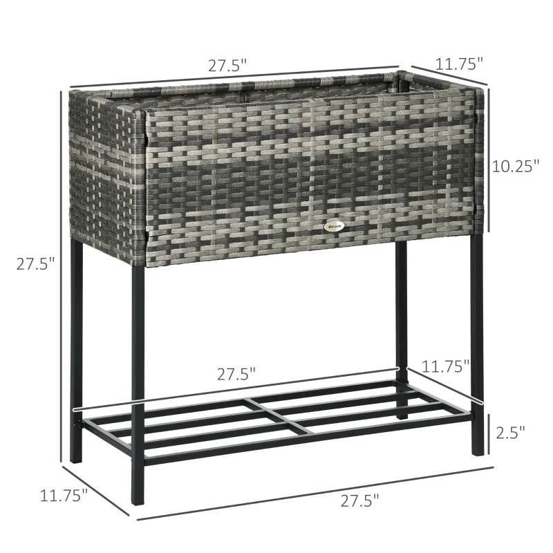 Grey Modern PE Rattan Wicker Raised Garden Bed Elevated Planter Box - Tampa Home & Garden Store