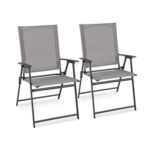 2 Pieces Patio Folding Chairs with Armrests for Deck Garden Yard-Gray - Tampa Home & Garden Store
