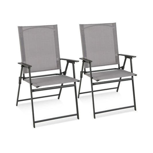 2 Pieces Patio Folding Chairs with Armrests for Deck Garden Yard-Gray - Tampa Home & Garden Store